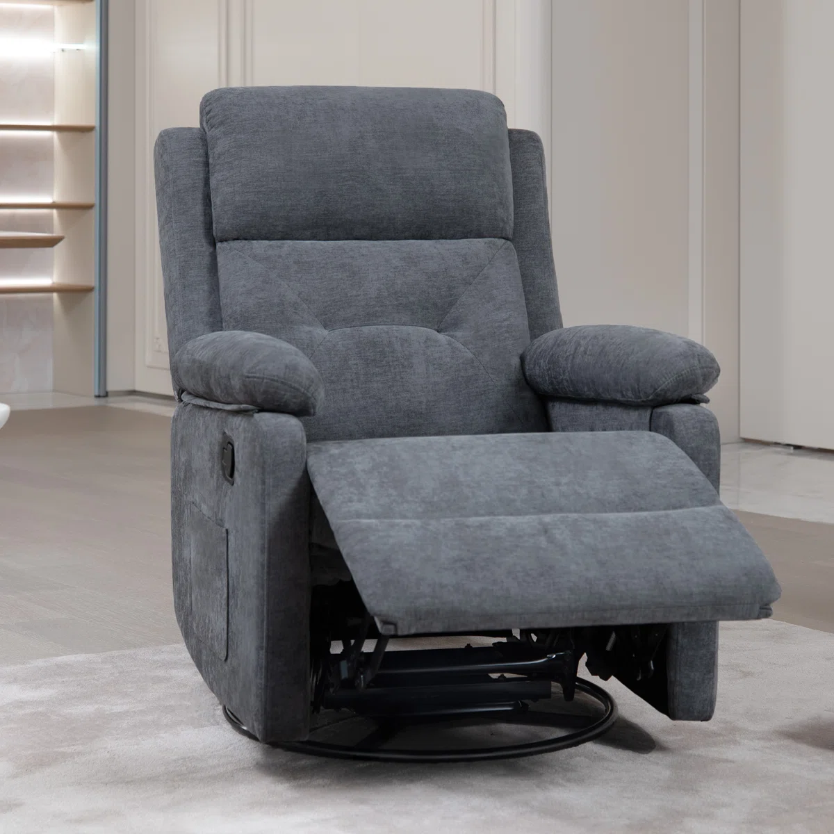 29.92″ Wide Swivel Rocker Recliner Chair – Gray Fabric, Swivel & Rock Function, Compact Recliner for Small Spaces