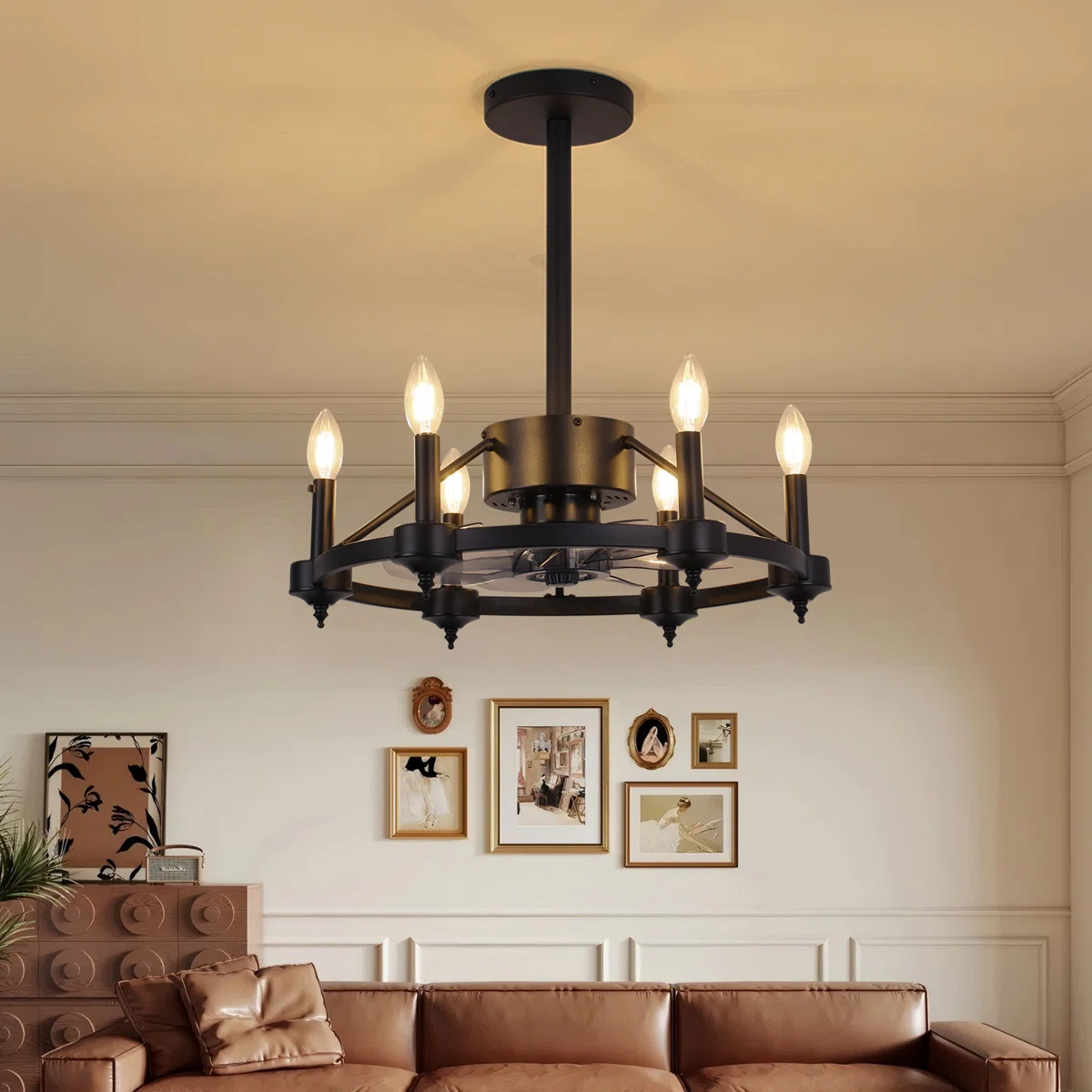 20.5'' Reversible Fandelier Ceiling Fan With Light Kit, Black Wagon Wheel Ceiling Fan