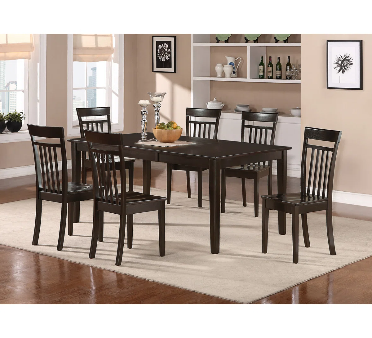 Radim 7‑Piece Dining Set – Rectangle Dining Table with Butterfly Leaf & 6 Chairs, Cappuccino Finish Solid Wood