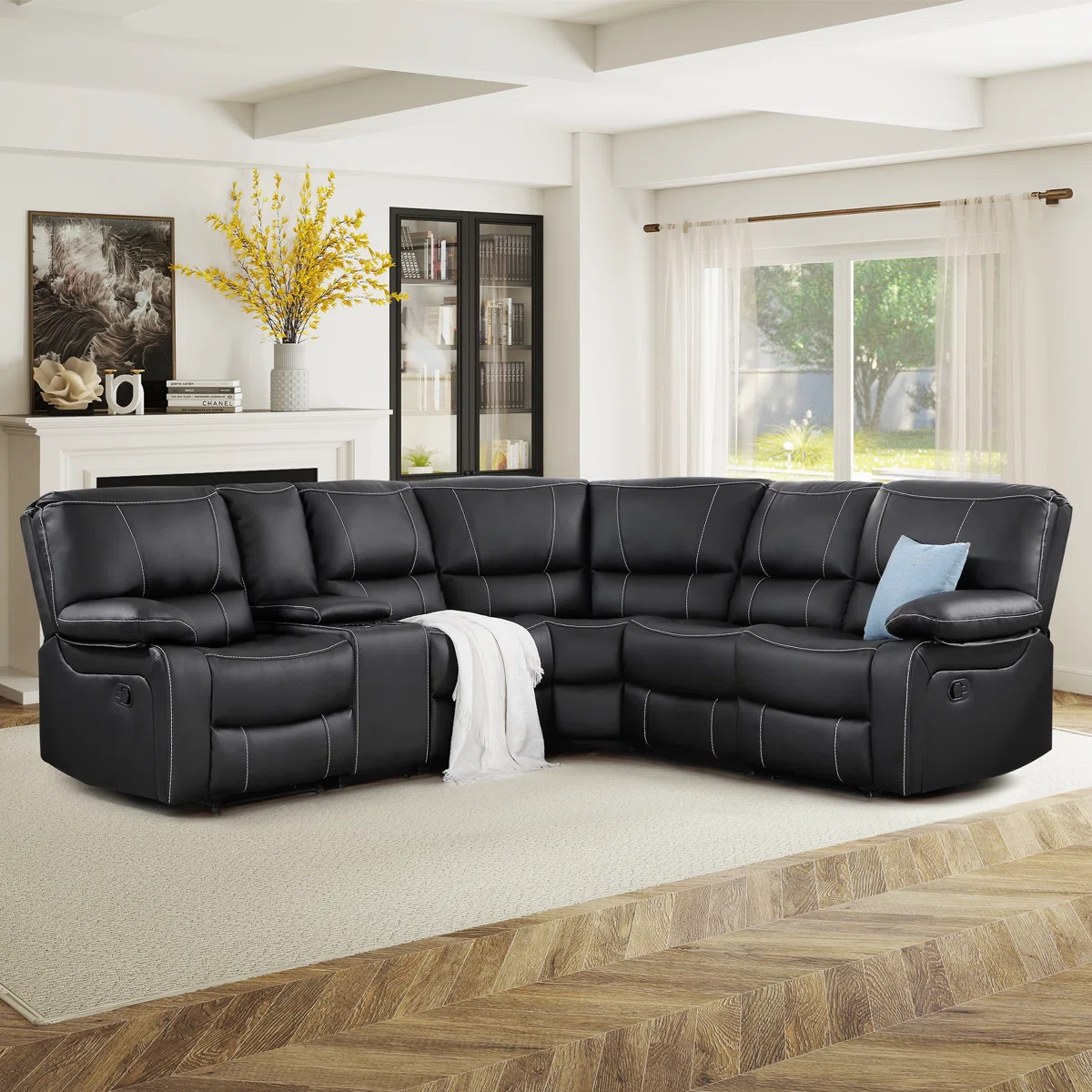 105.8'' Wide Vegan Leather Manual Reclining Sectional With Storage & Cupholder