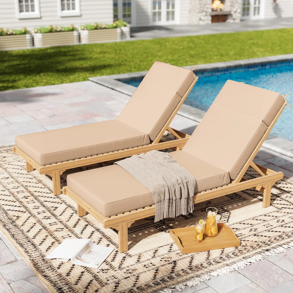 Outdoor 4" Chaise Lounge Cushions – Set of 2 Waterproof 26" x 80" Lounge Chair Cushions with Straps & Removable CoversOutdoor 4" Chaise Lounge Cushions – Set of 2 Waterproof 26" x 80" Lounge Chair Cus