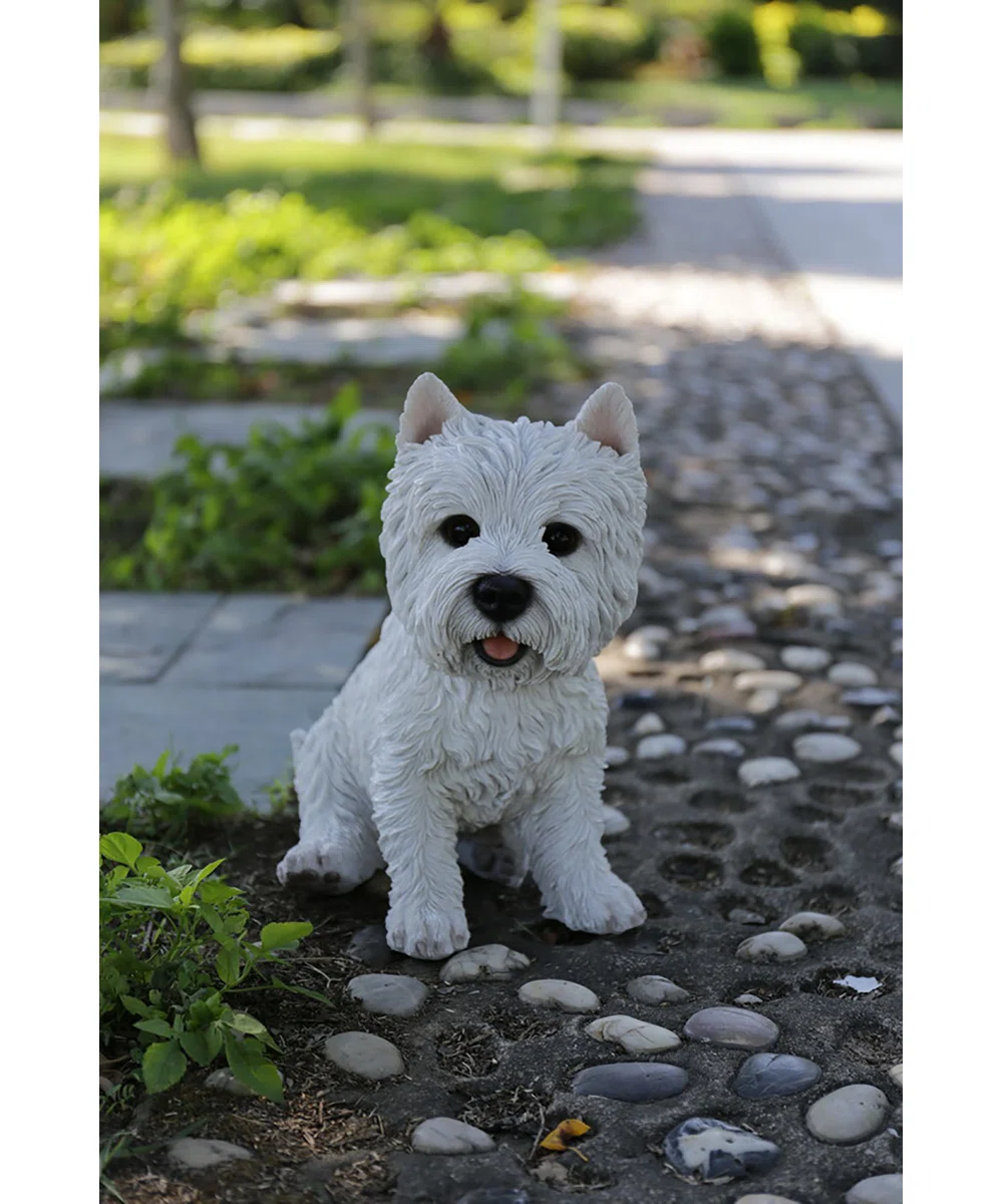 Sitting White Terrier Dog Statue – Polyresin Garden & Indoor Decorative Figurine, UV & Weather Resistant