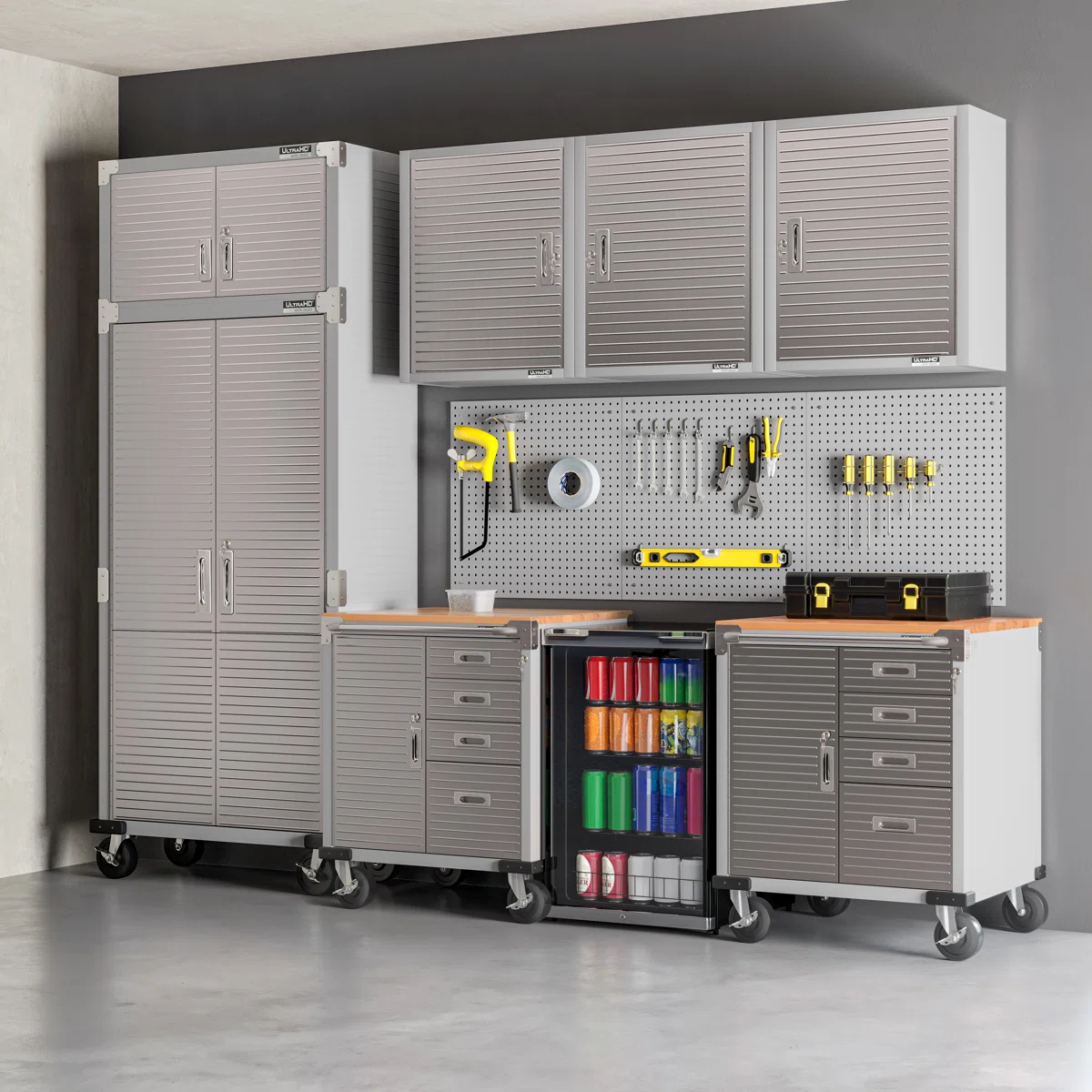 Seville Classics UltraHD 4-Drawer and 1-Door Rolling Cabinet – Heavy-Duty All-Steel Storage Unit with Locking System & Worktop