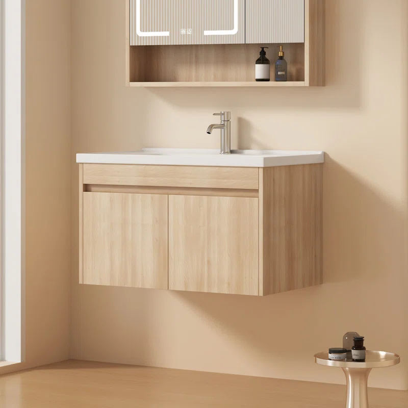 32 Inch Bathroom Vanity with Sink Combo, Wall Mounted Small Bathroom Vanity with Soft-Close Door Modern Floating Cabinet, Pop-up Drain, P-Trap Included, (No Faucet)