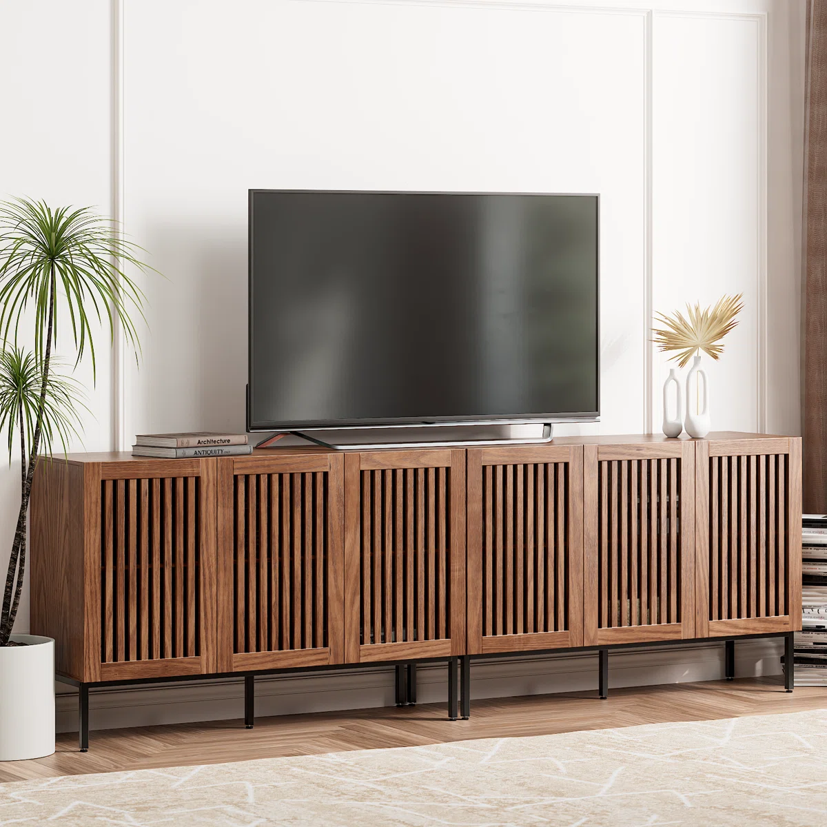 Farmhouse TV Stand for TVs up to 100" – 2-in-1 Entertainment Center with Storage Cabinets