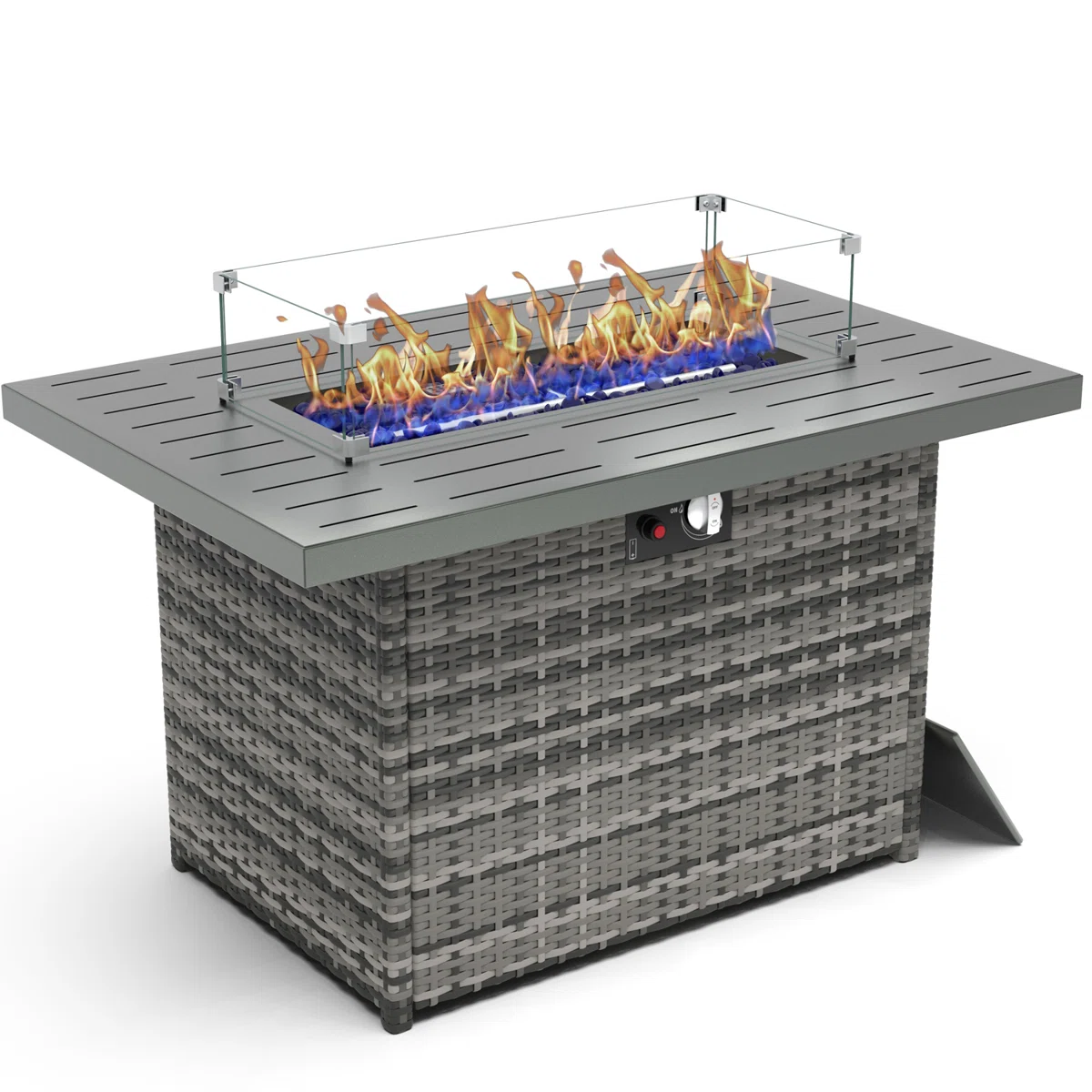 Alturas 44" Propane Gas Fire Pit Table – 55,000 BTU Rectangular Outdoor Fire Table with Glass Wind Guard for Patio, Deck, Garden & Backyard