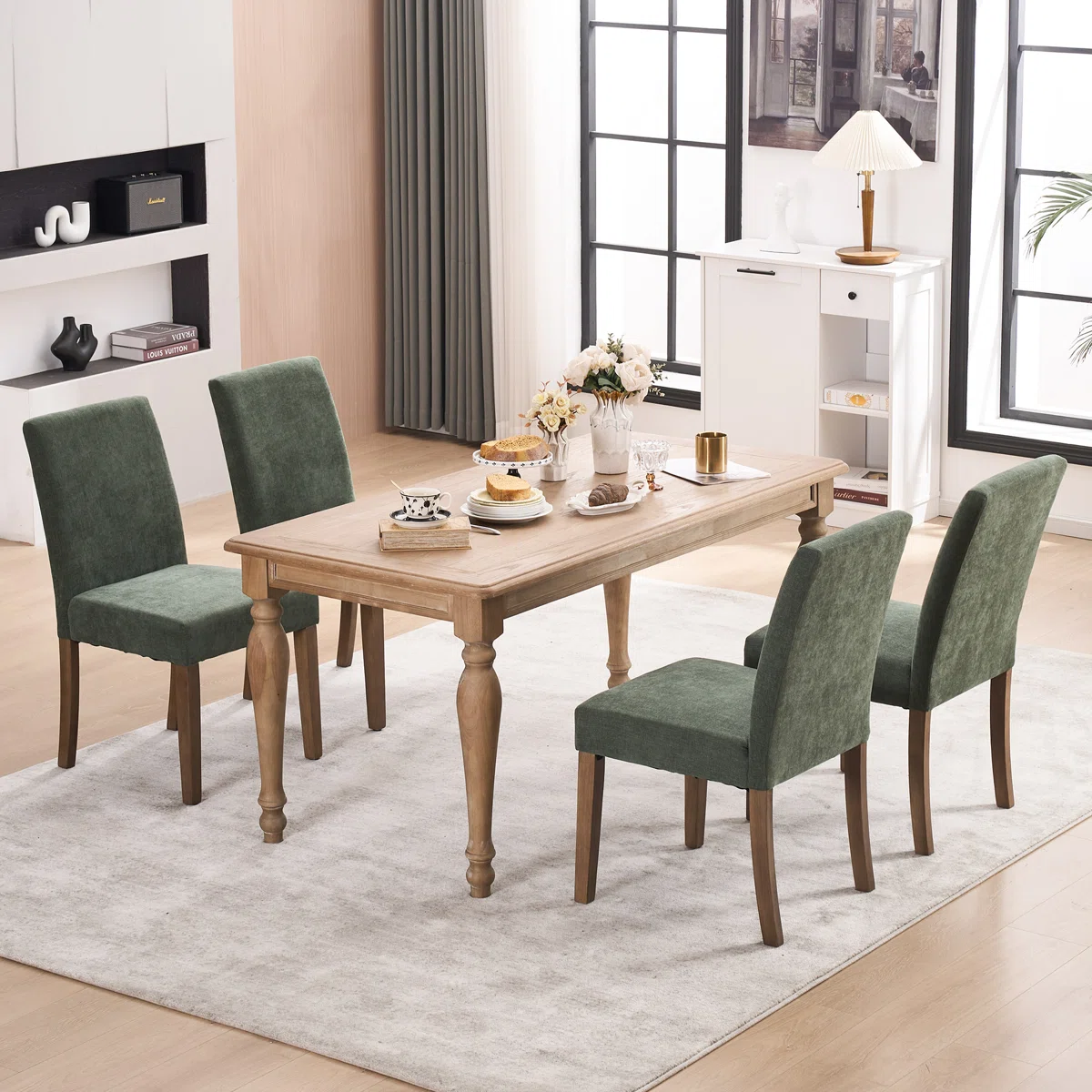 Fabric Upholstered Dining Chairs High Back Parsons Kitchen Chairs With Adjustable Pads And Solid Wood Feet (Set of 4)