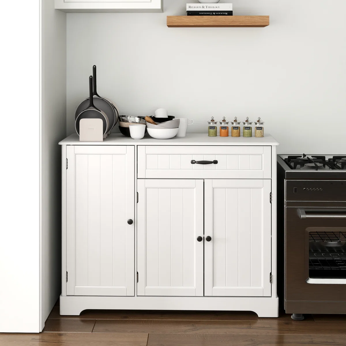 Bayview 33" Kitchen Pantry Cabinet with 3 Doors & 1 Drawer – Solid & Engineered Wood Storage Cabinet with Shelves, Refrigerator-Style Design, Multiple Finishes