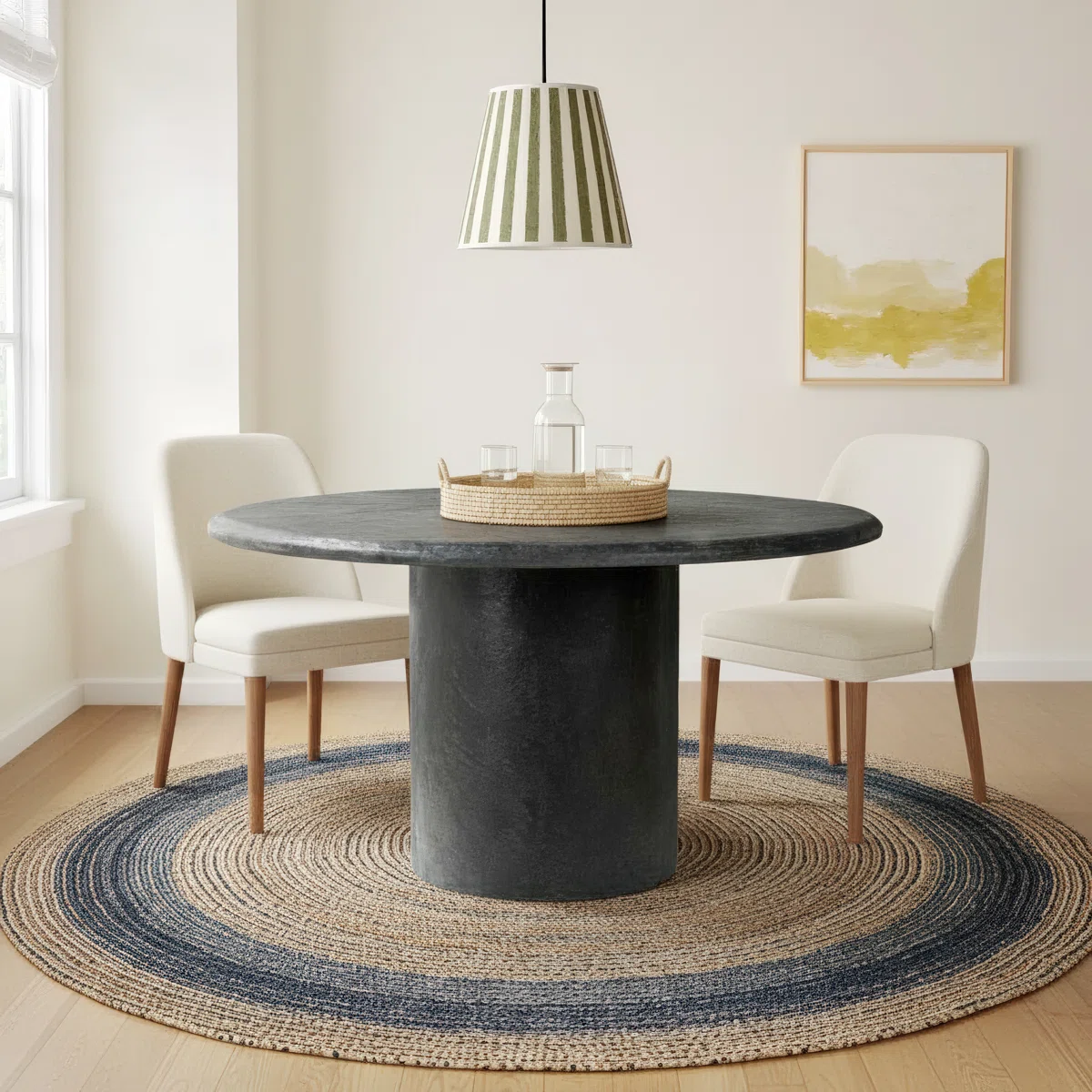 Nolhan Textured Black Concrete Dining Table Base – Round, Pedestal, 48"