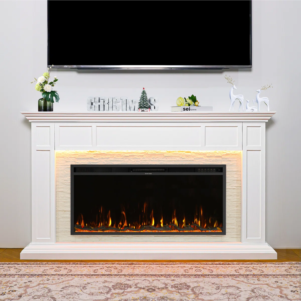 Winston Porter Surround 69" Freestanding Electric Fireplace with Adjustable Flame and Mantel – Wood Finish