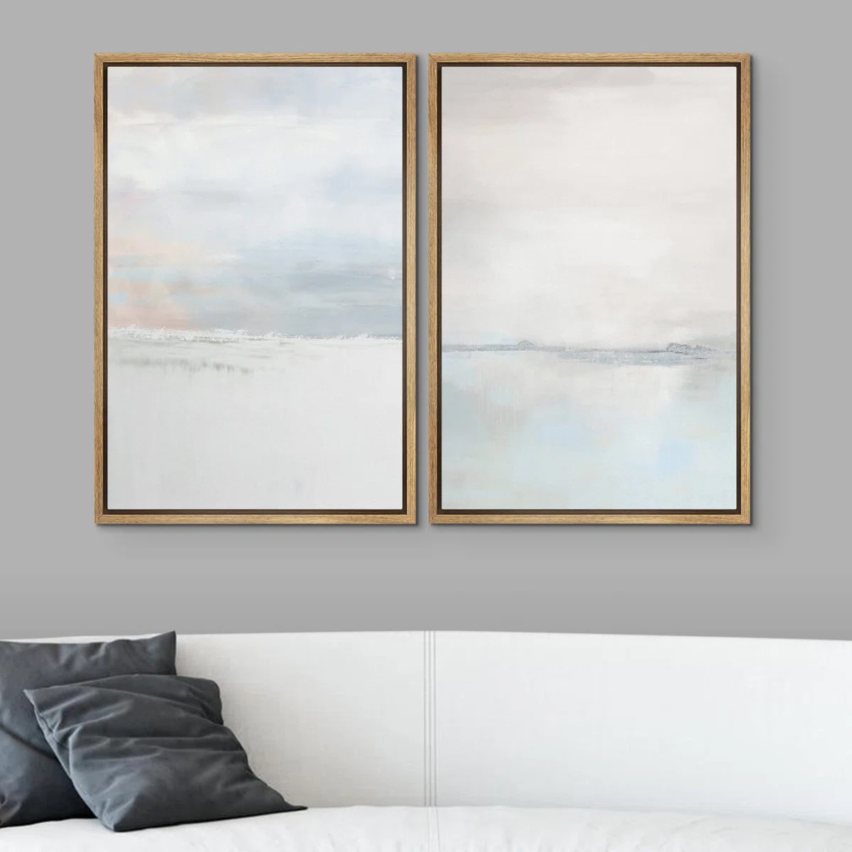 Pastel Gray Watercolor Landscape Wall Art – Set of 2 Minimal Abstract Boho Nordic Prints, Relaxing Zen Canvas Décor for Living Room or Bedroom