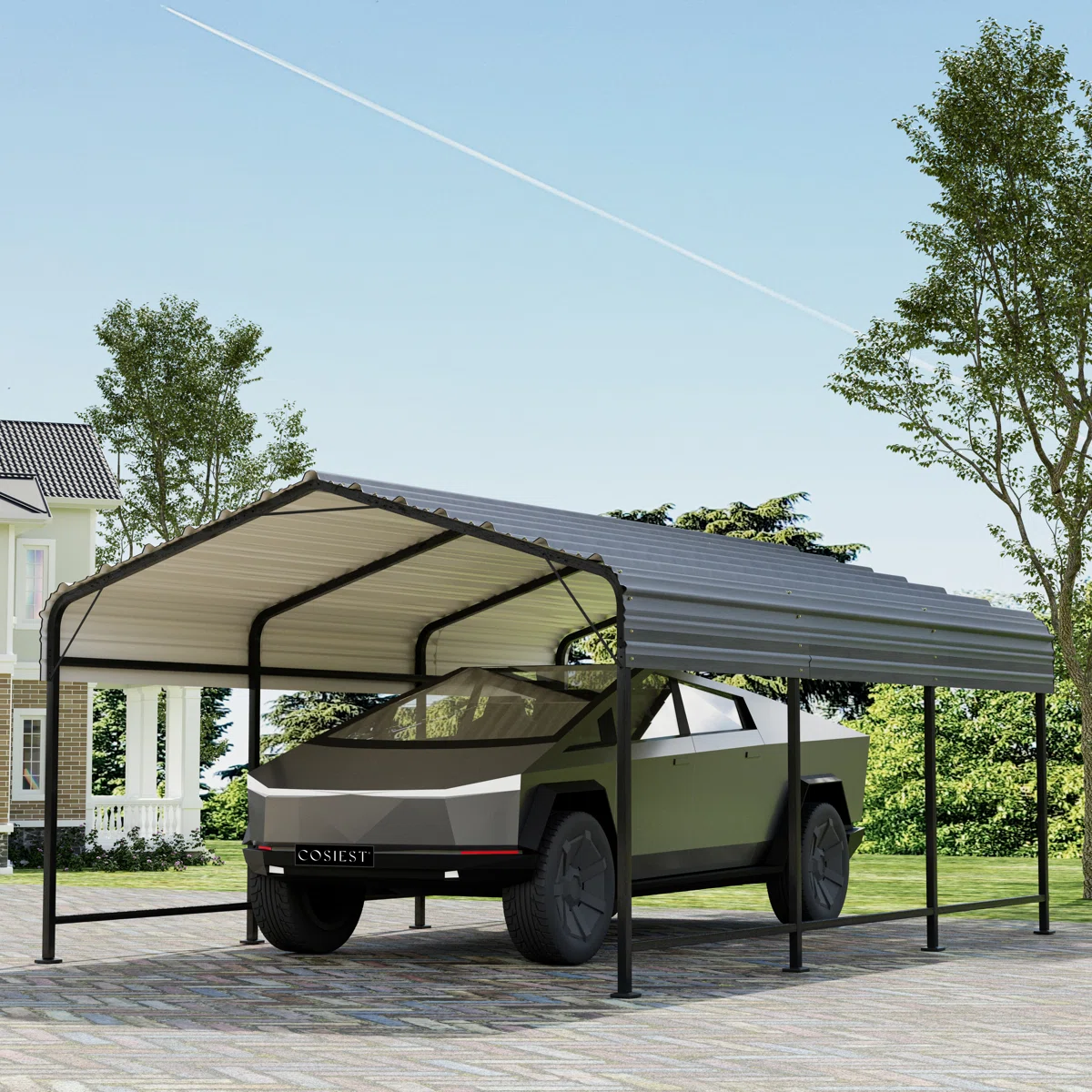 Heavy Duty Galvanized Steel Carport – 12 Ft. W x 20 Ft. D Outdoor Vehicle Shelter