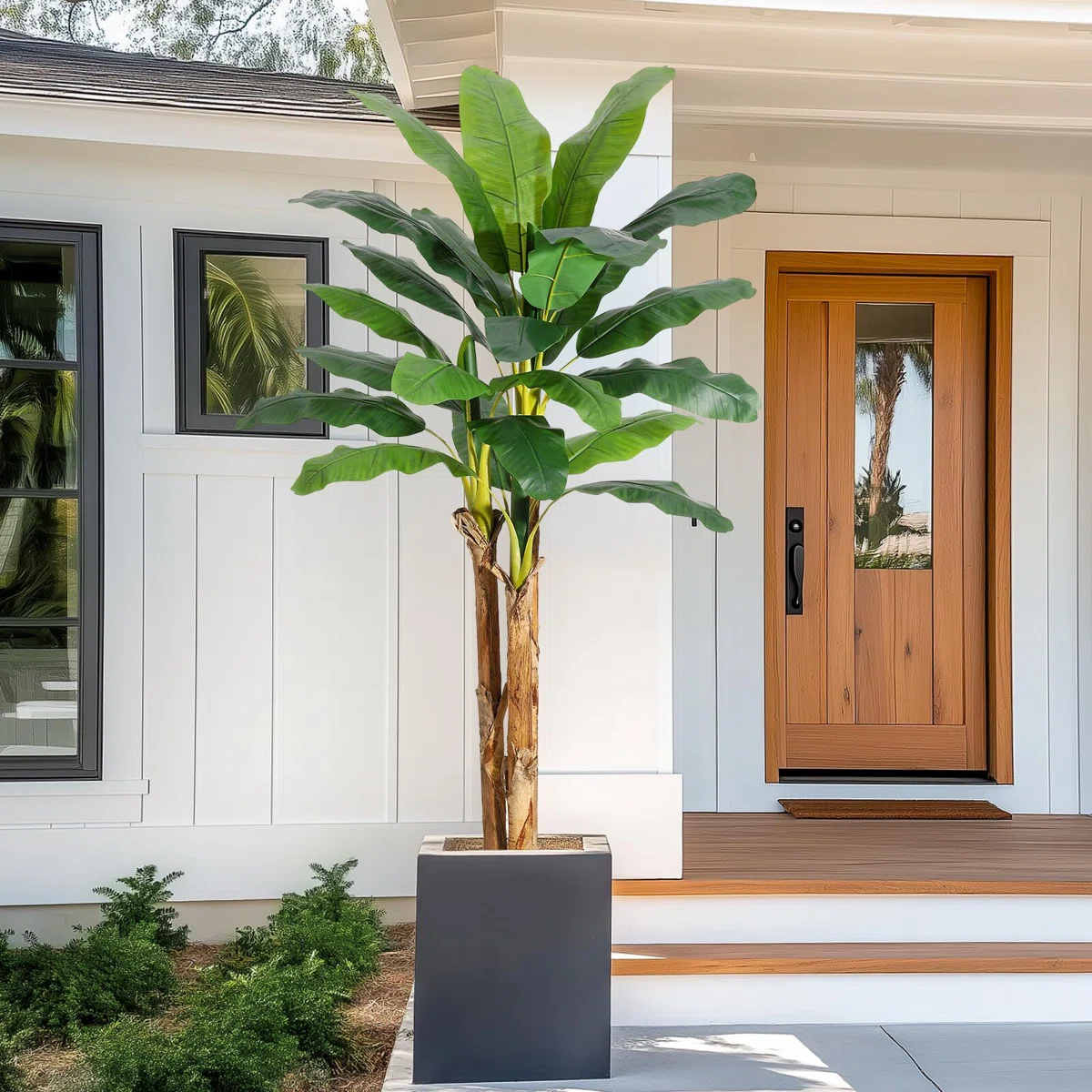 Artificial Banana Tree with Gray Planter – 6FT Faux Banana Plant for Home, Office, or Patio Décor