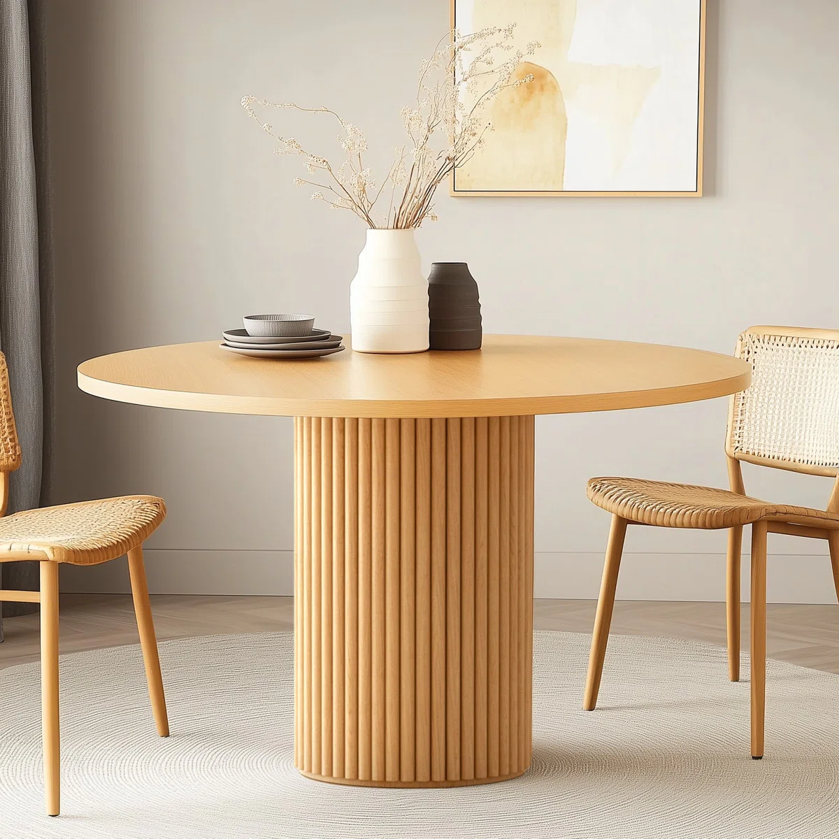 Astraea Round Solid Wood Dining Table – Timeless Natural Wood Dining Table