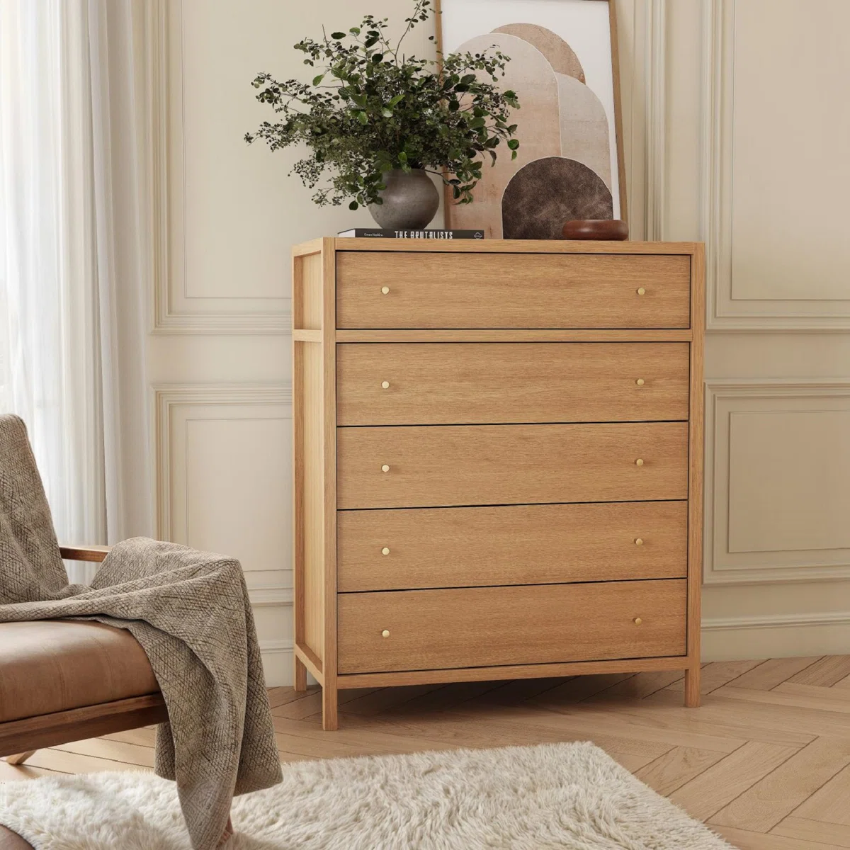 42In Mid-Century Wood Dresser Chest Of Drawers