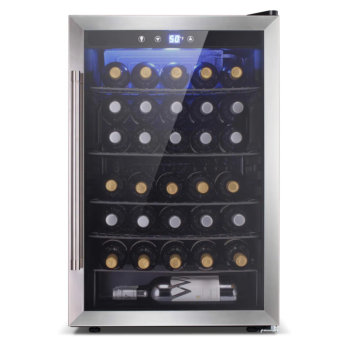 R.W.FLAME 145-Can or 37-Bottle Single Zone Freestanding Beverage Refrigerator & Wine Cooler – Black/Silver Drink Fridge for Home or Bar