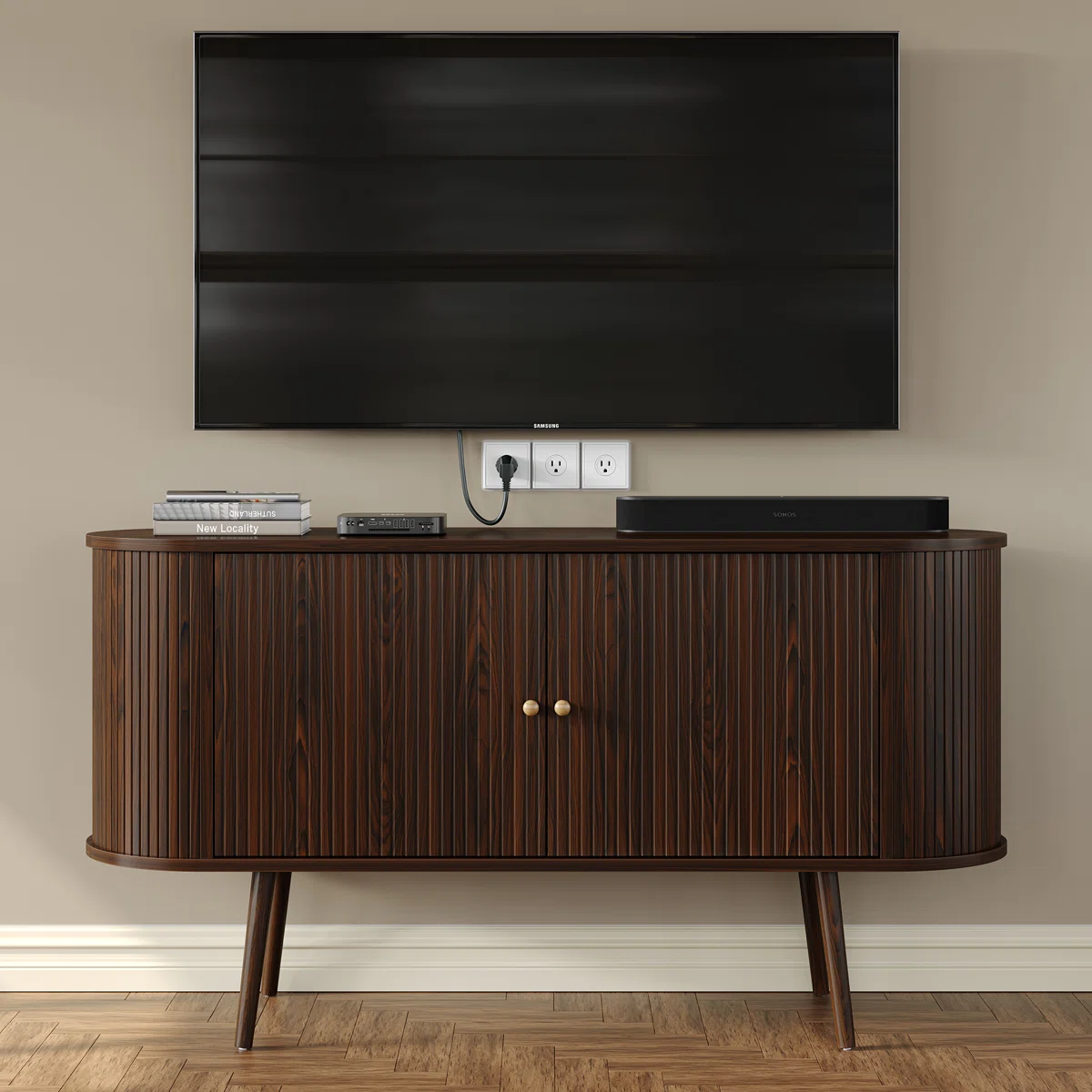 George Oliver Rosene 54″ Wide Walnut Sideboard – Mid‑Century Modern Adjustable‑Shelves Buffet